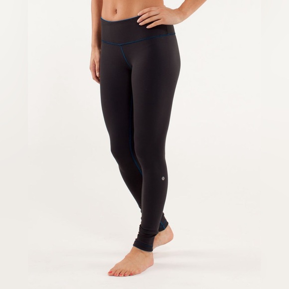 Lululemon Reversible Full Length Wunder Under Leggings Black/Blue, Luon, Size 2 - Picture 1 of 10